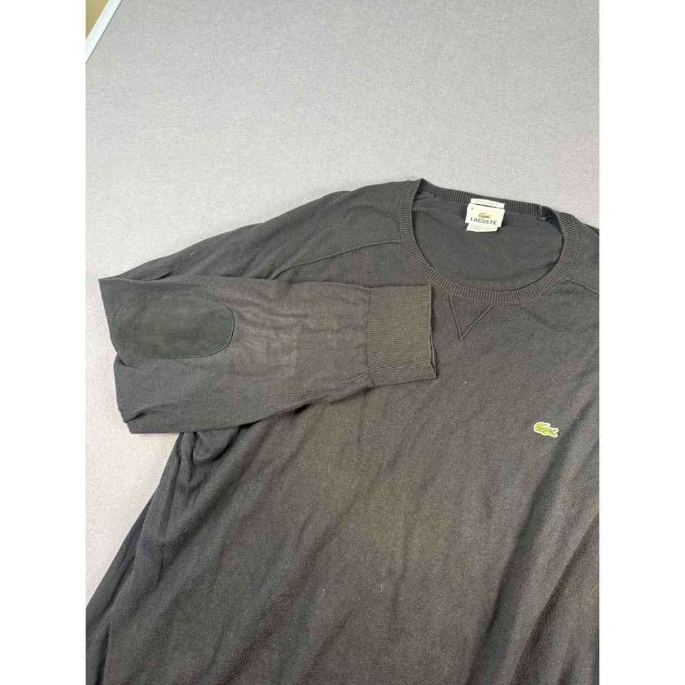 Lacoste Mens Black Cotton Cashmere Elbow Patch‎ Crewneck Sweater Size 8